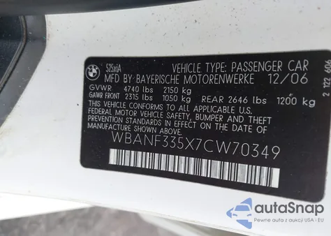 2007 BMW 525Xi from USA, damaged, VIN WBANF335X7CW70349